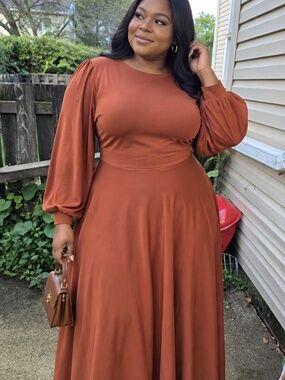 Rust Elegance — Plus-Size Modest Dress